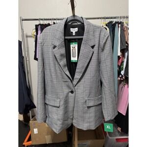 Steve Madden Gray Plaid Blazer Jacket XL Notch Lapel Lined Polyester